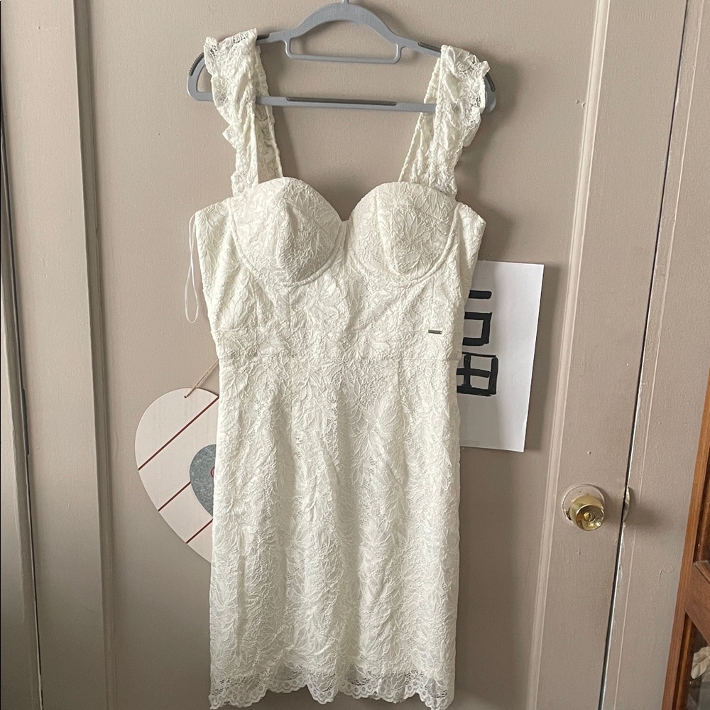 Guess White Satin Fabric